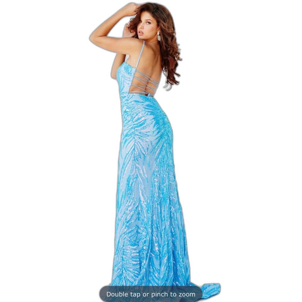 10301 Size 2 Jovani sequin mermaid backless dress blue green iridescent